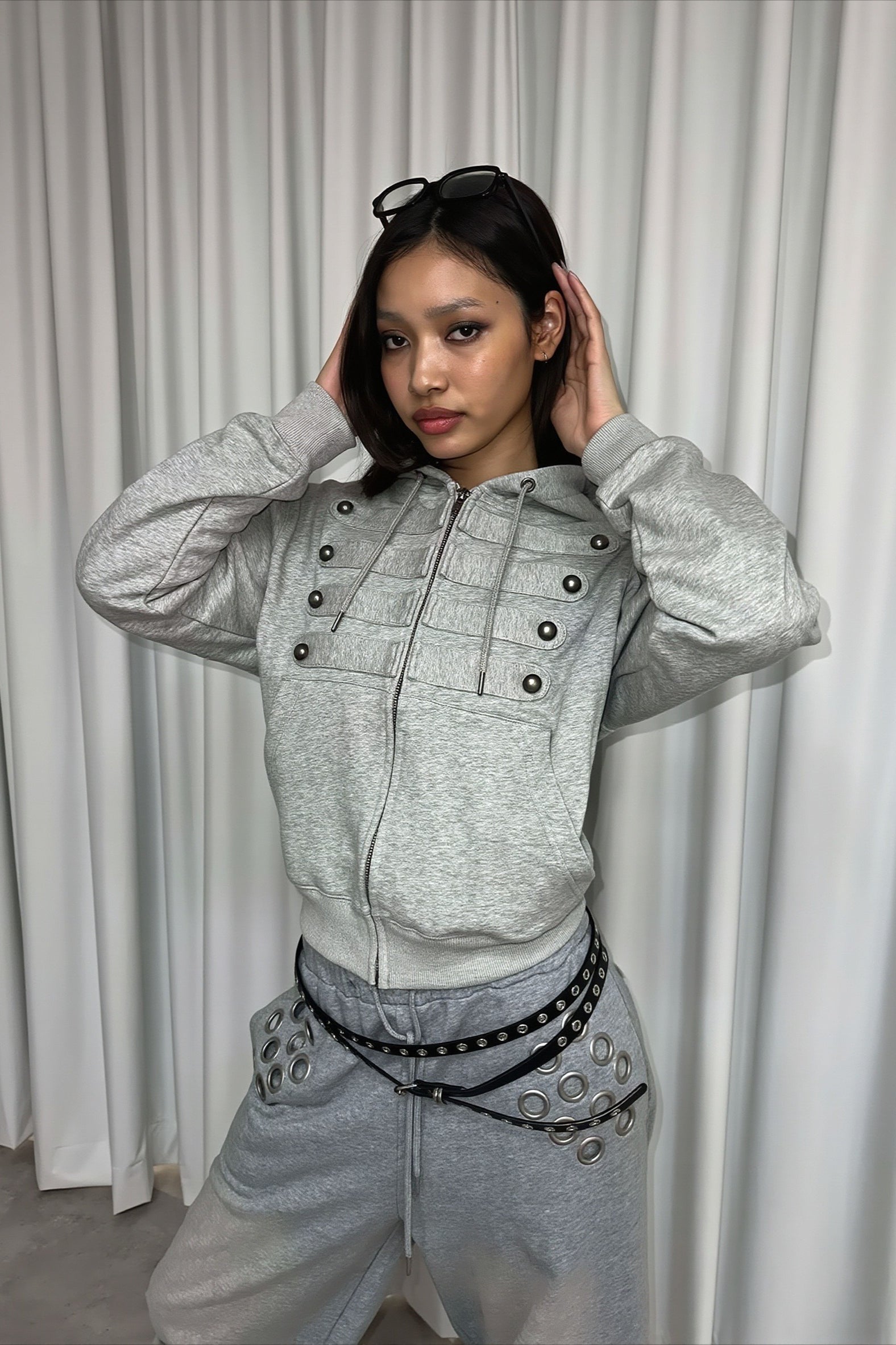 Military Button Fitted Zip Up Hoodie Secondary image