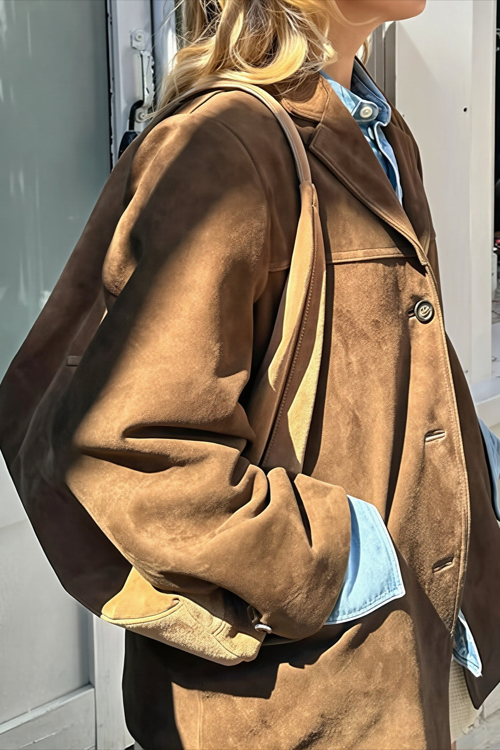 Suede Look Notch Lapel Button Front Coat