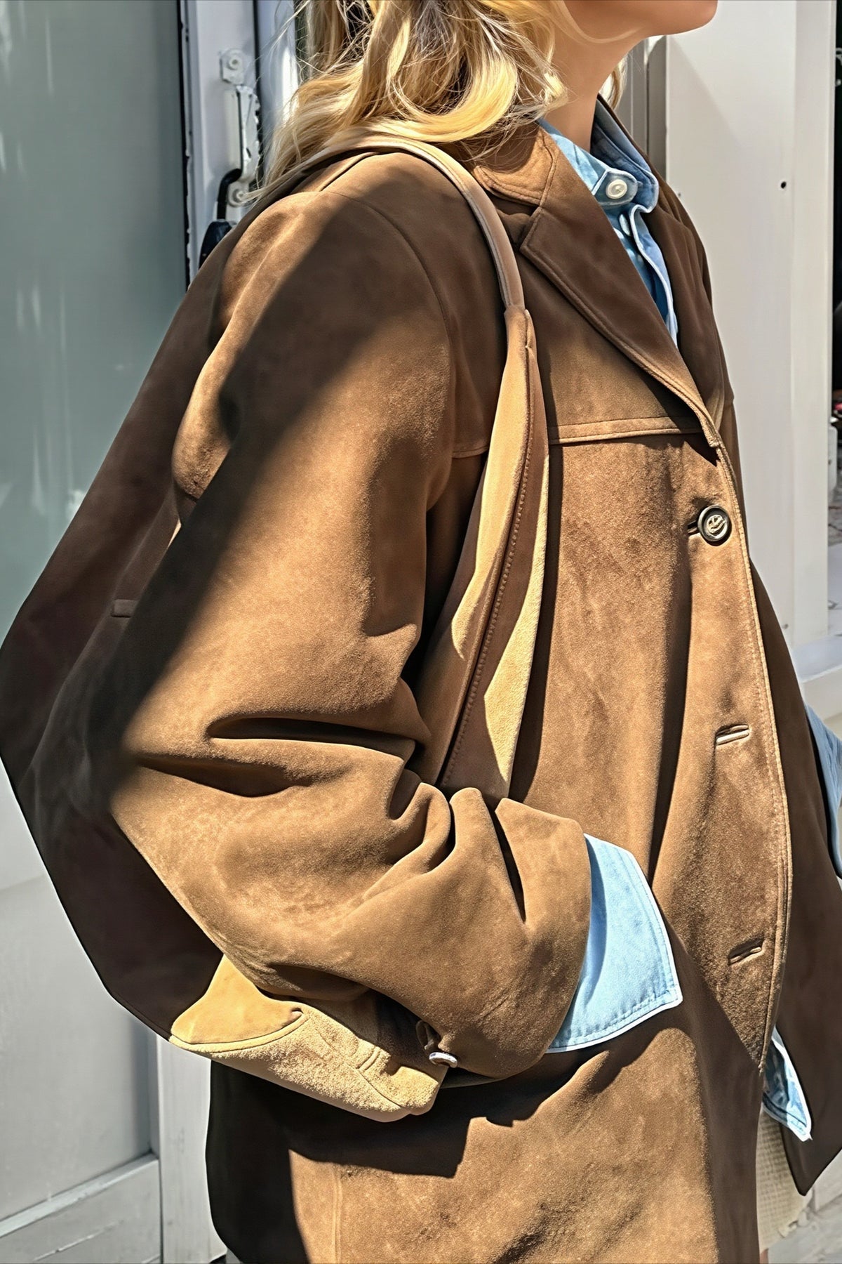 Suede Look Notch Lapel Button Front Coat