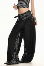 Zebra Panel Double Waist Wide Leg Jeans