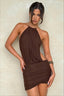 Metal Ring Halter Cutout Ruched Bodycon Mini Dress
