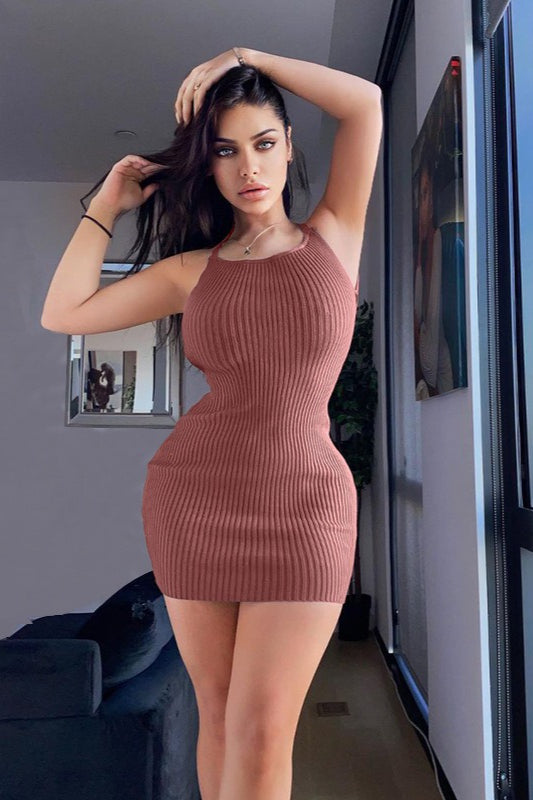 Cami Knit Solid Slim-Fit Mini Bodycon Sweater Dress Main image