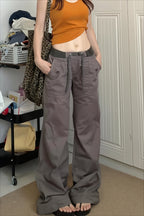 Strap Detail Low Rise Straight Leg Cargo Jeans