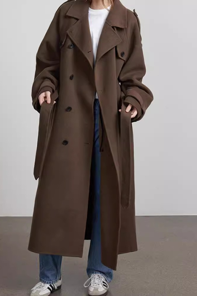Notched Lapel Long Wool Cinch Belt Overcoat Secondary image