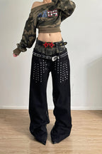 Rivet Washed High Rise Wide Leg Jeans