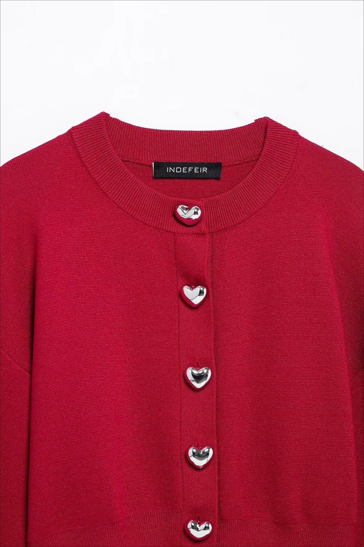 Knit O-Neck Heart Button Sweater Secondary image