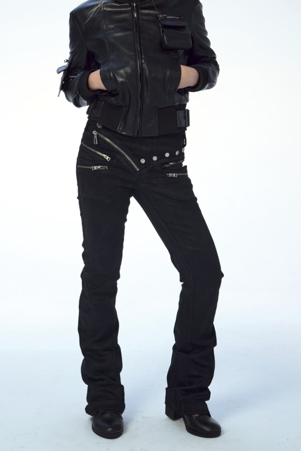 Punk Zipper Low Rise Cargo Flare Jeans