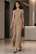 Ruffle Slit Skirt Elegant Two Piece Work Set