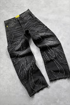 Bat Embroidered Loose Fit Streetwear Jeans