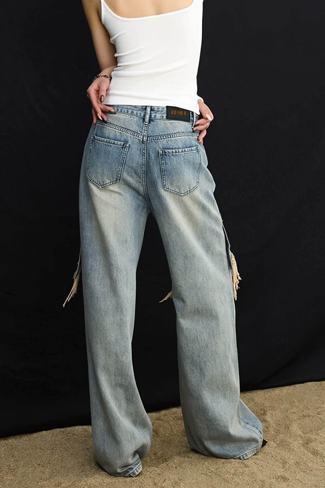 Washed Patchwork Distressed Wide Leg Streetwear Jeans