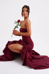 Elegant Strapless Slit Backless Maxi Birthday Dress