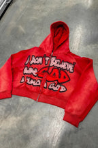 Statement Graphic Cropped Pullover Colorblock Hoodie