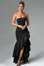 Elegant Strapless Slit Backless Maxi Birthday Dress