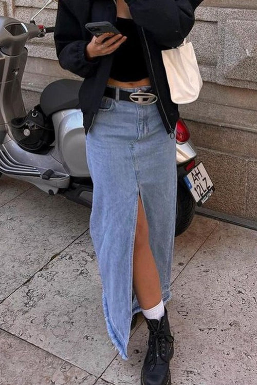 Retro Button Front Denim Bodycon Skirt Main image