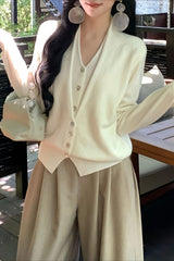 Layered Collar Open Front Knit Top