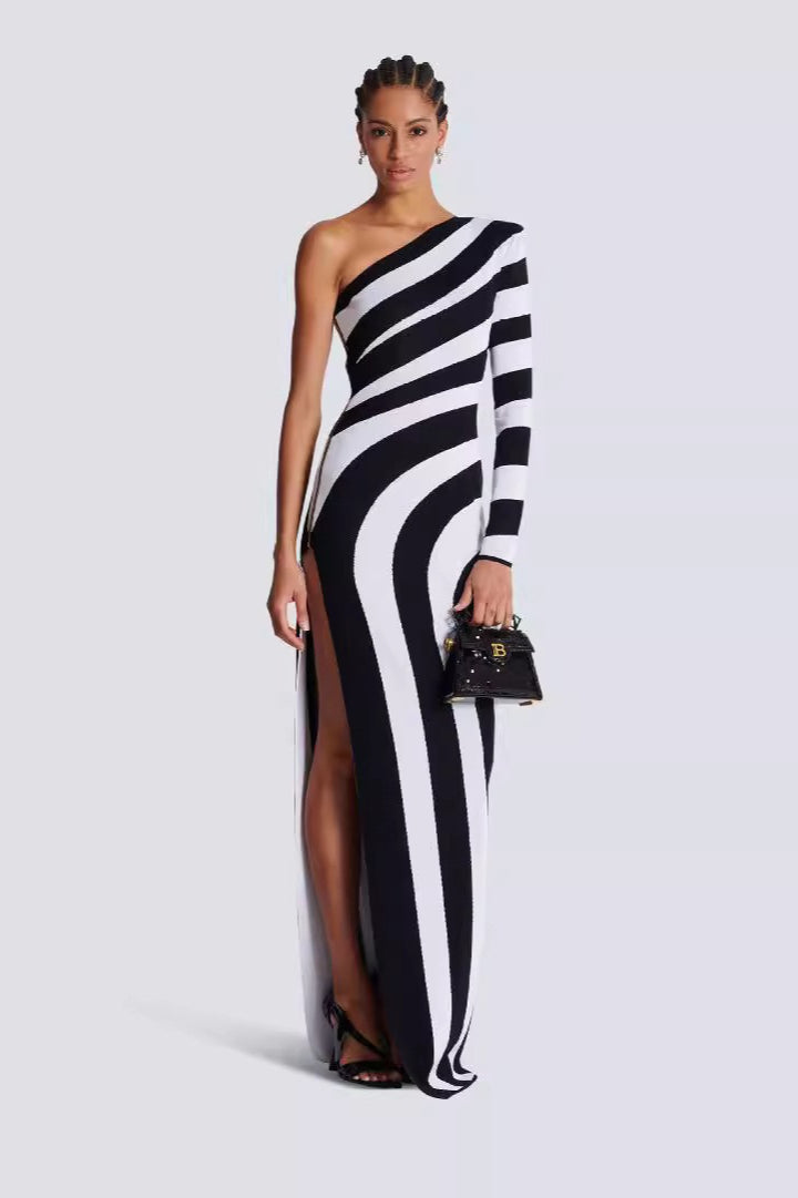 Zebra Print One Shoulder Long Sleeve Bandage Sweater Dress Main image