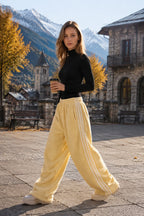Sporty Plush Wide-Leg Striped Pants