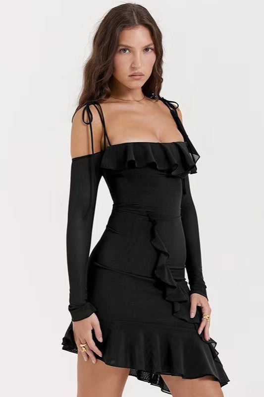 Asymmetric Off Shoulder Slip Dress
