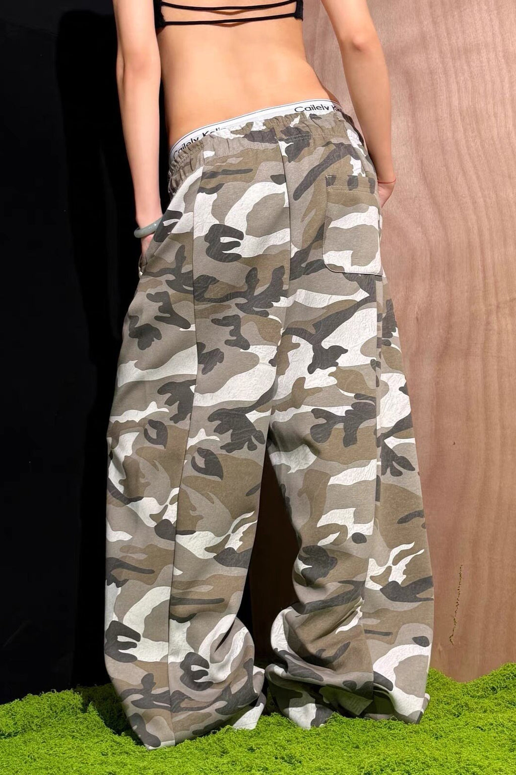 Camo Drawstring Wide Leg Cargo Pants