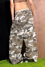 Camo Drawstring Wide Leg Cargo Pants