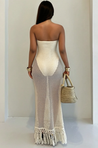 Solid Tube Cutout Tassel Maxi Slim Bodycon Dress