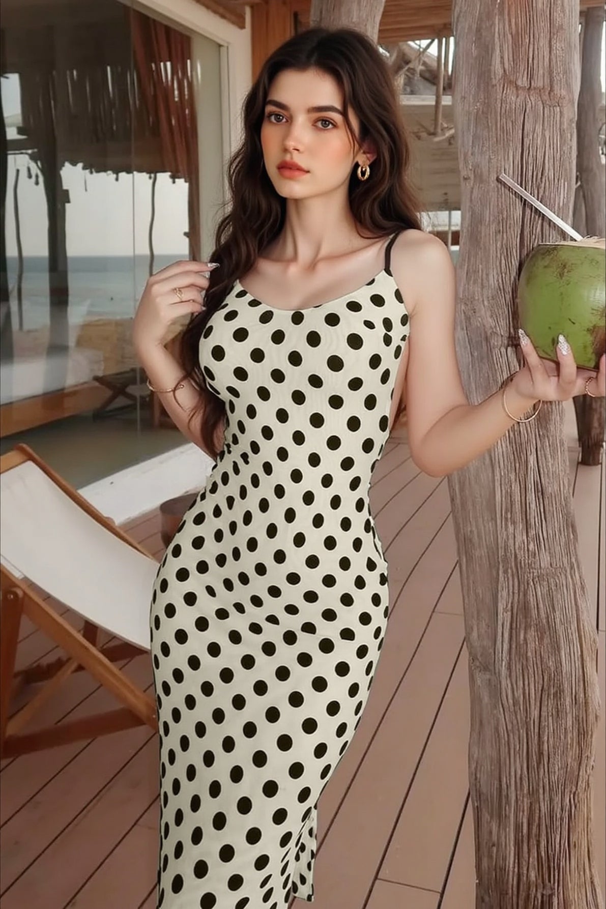 Retro Dotted Sexy Backless Slip Dress Secondary image