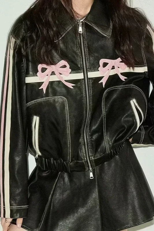 Vintage Faux Leather Bow Jacket Main image
