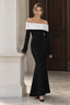 Colorblock Off Shoulder Bodycon Maxi Dress