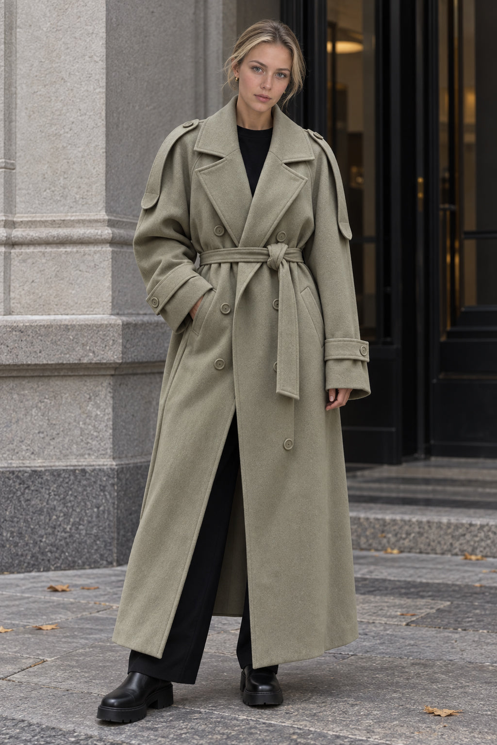Turn-Down Collar Lace-Up Loose Overcoat