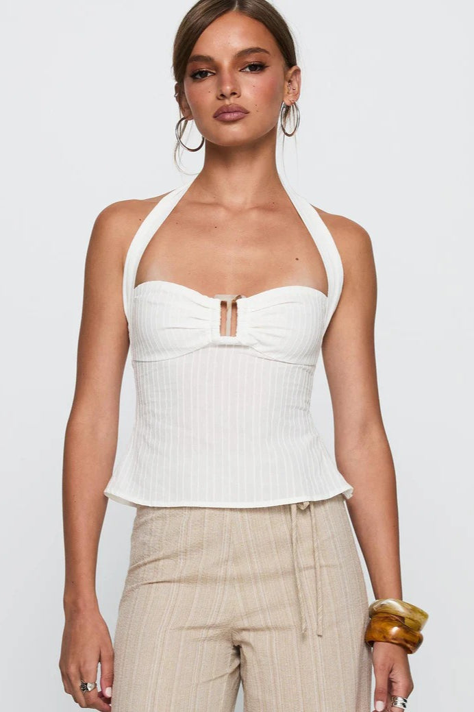 Backless Halter Tie Front Fitted Crop Top