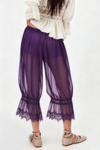 Sheer Mesh Lace Floral Panel Lined Pants