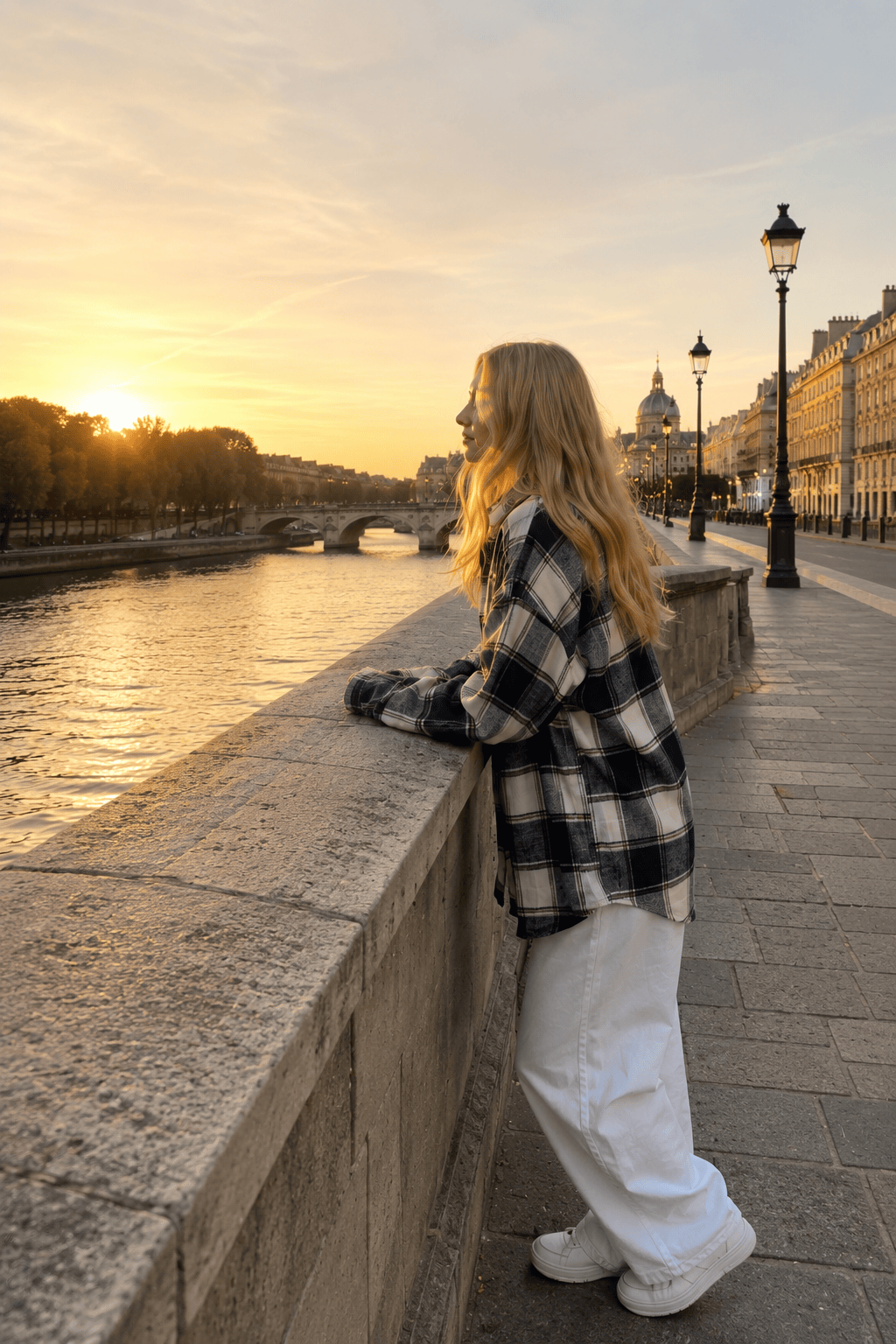 Relaxed Fit Plaid Long Sleeve Blouse
