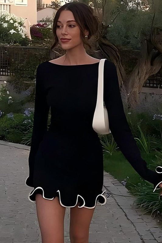 Cuffed Sleeve Solid Knit Mini Sweater Dress Main image