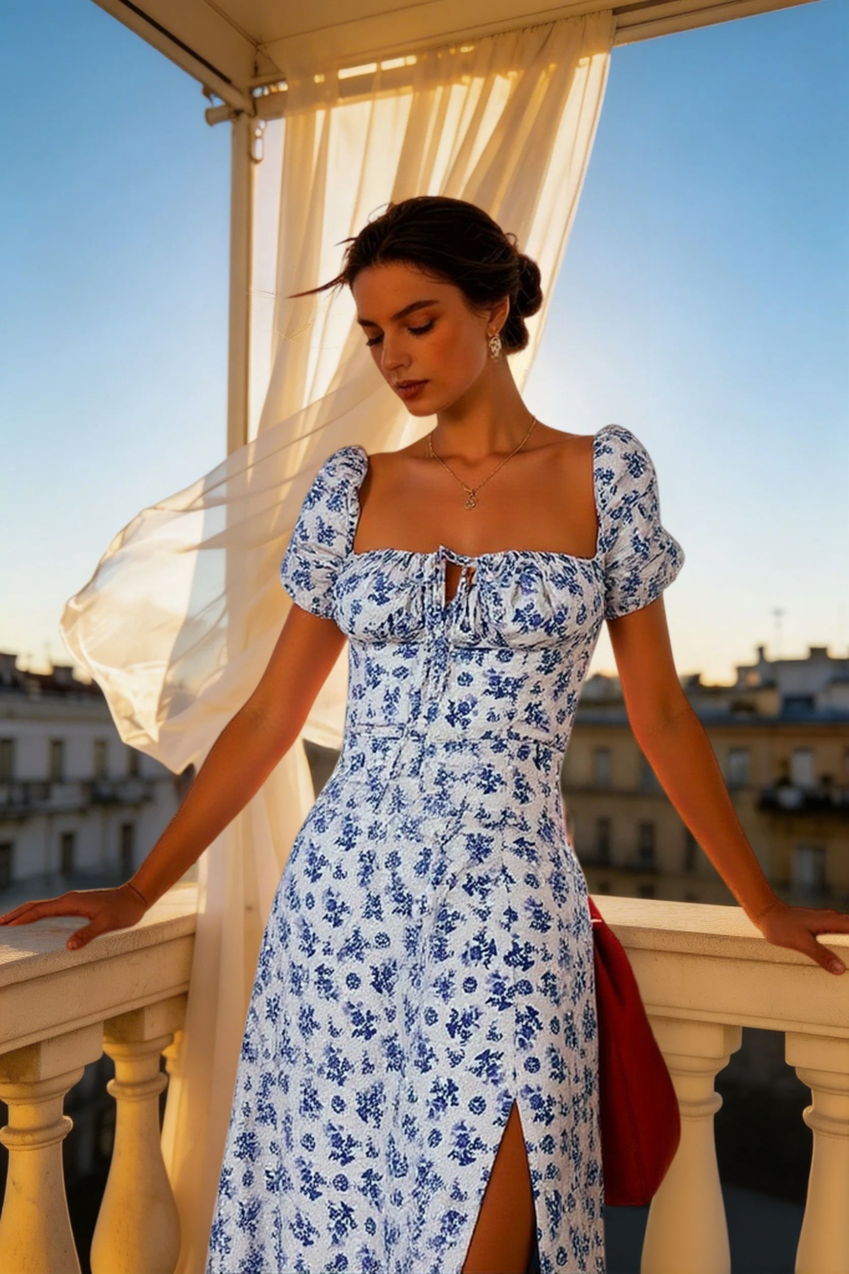 Printed Open Back Slim Split Floral Dress Secondary image