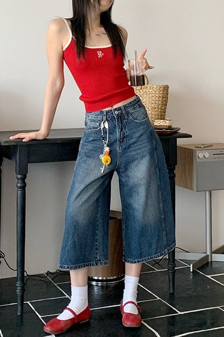 High Waist Vintage Wide Leg Straight Crop Jeans Secondary image