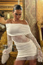 Lace One-Shoulder Hollow Insert Sleeve Slim Lace Dress