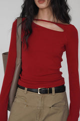 Asymmetric Cutout Slim Knit Top