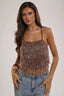 Party Sequin Fringe Lace-Up Crop Top
