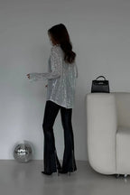 Sequin Collared Long Sleeve  Glamorous Blouse