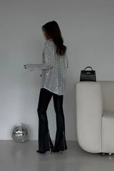 Sequin Collared Long Sleeve  Glamorous Blouse