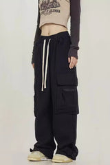 Street Style Loose Wide Leg Red Cargo Pants