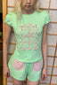 Bubble Sleeve Rhinestone Graphic Fitted T-Shirt