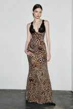 Leopard Print Lace Trimmed Maxi Dress