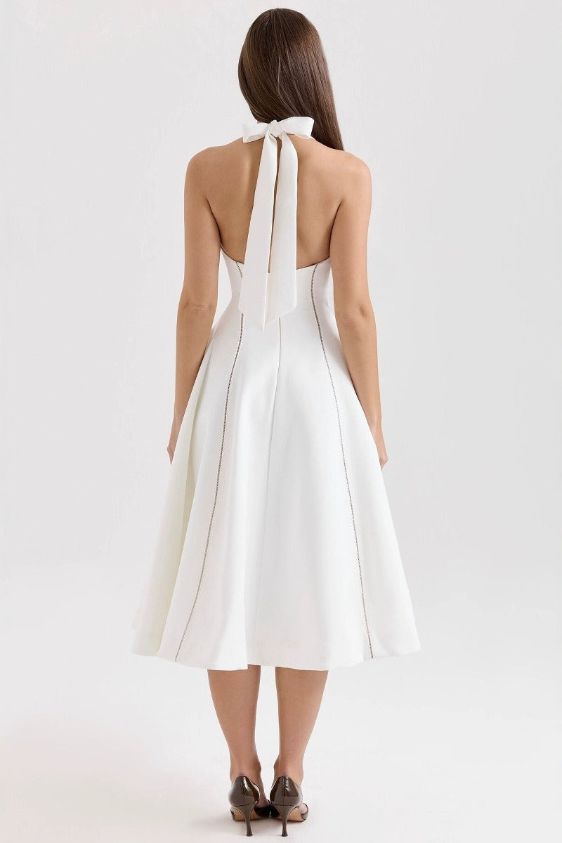 Halter Low-Back Midi Work Dress