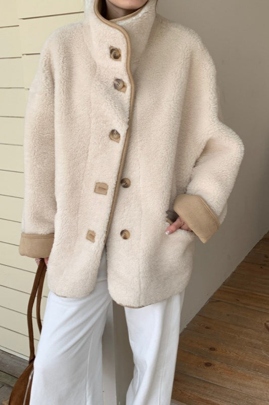 Stand Collar Faux Shearling Cropped Coat Main image