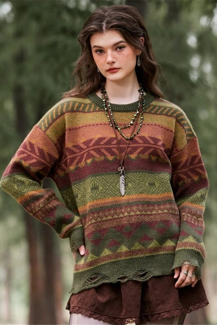 Distressed Geometric Knit Sweater Main image