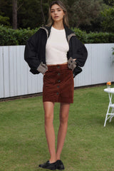 Corduroy Button Front Bodycon Mini Skirt