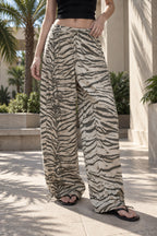 Zebra Print Drawstring Hem Pants