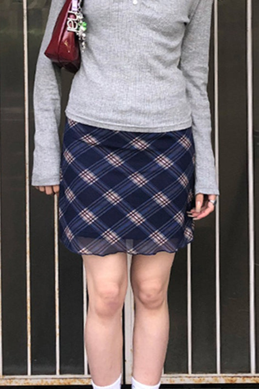 Sheer Mesh Panel Plaid Pencil Skirt Main image