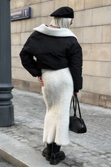 Knit Faux Fur Trim Maxi Skirt